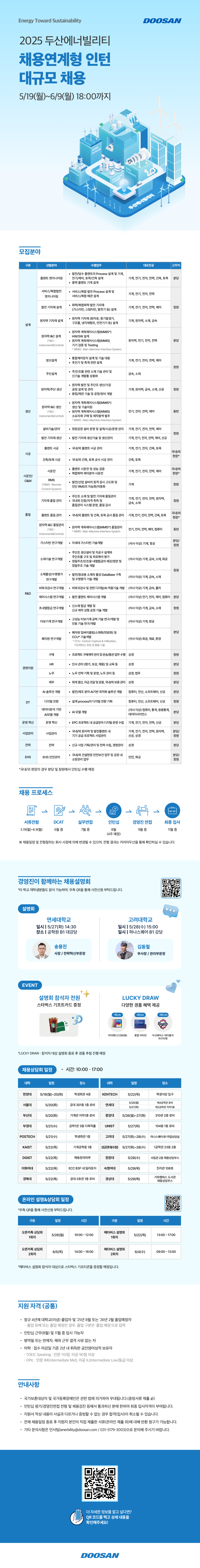 [채용][두산에너빌리티] 2025 채용연계형 인턴 대규모 인턴 채용(~6/9)